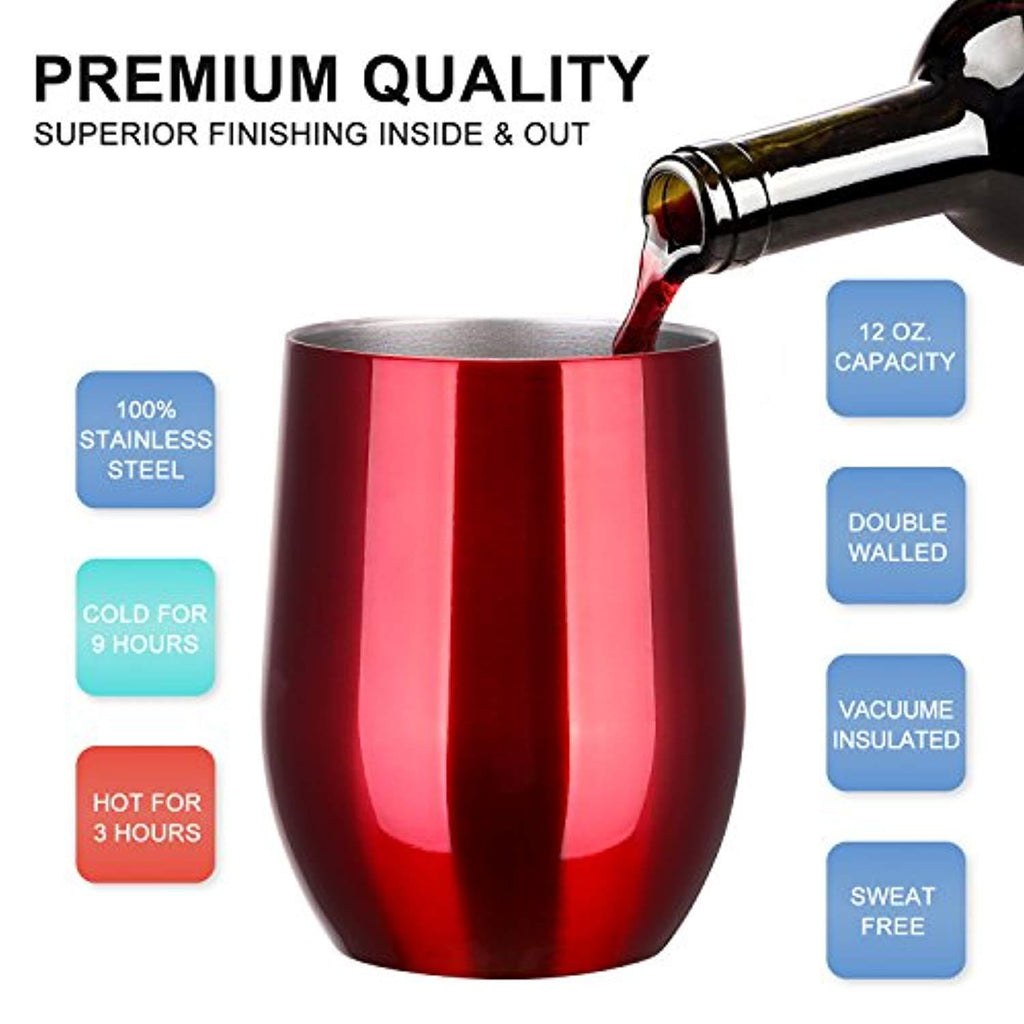 TOMTOO Insulated Wine Tumbler With Lid,12 oz Double Wall Vacuum Insulated Stainless Steel Wine Glasses for Wine, Coffee, Drinks, Champagne, Cocktails,2 Pack