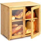 LRYYBTI Large Bamboo Bread Box, Countertop Double-Layer Storage Box with Height Adjustable Internal Board, Natural( 14.2