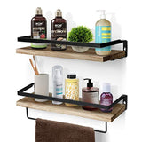 STORAGEGEAR Floating Shelves for Bathroom Wall Mounted Shelves Set of 2 with Towel Rack, Farmhouse Rustic Style Perfect for Kitchen Bar, Bedroom, Living Room