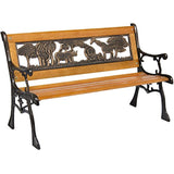 Best Choice Products Kids Mini Sized Outdoor Hardwood Patio Park Bench Decoration Accent w/Aluminum Frame and Safari Animal Accents, Brown