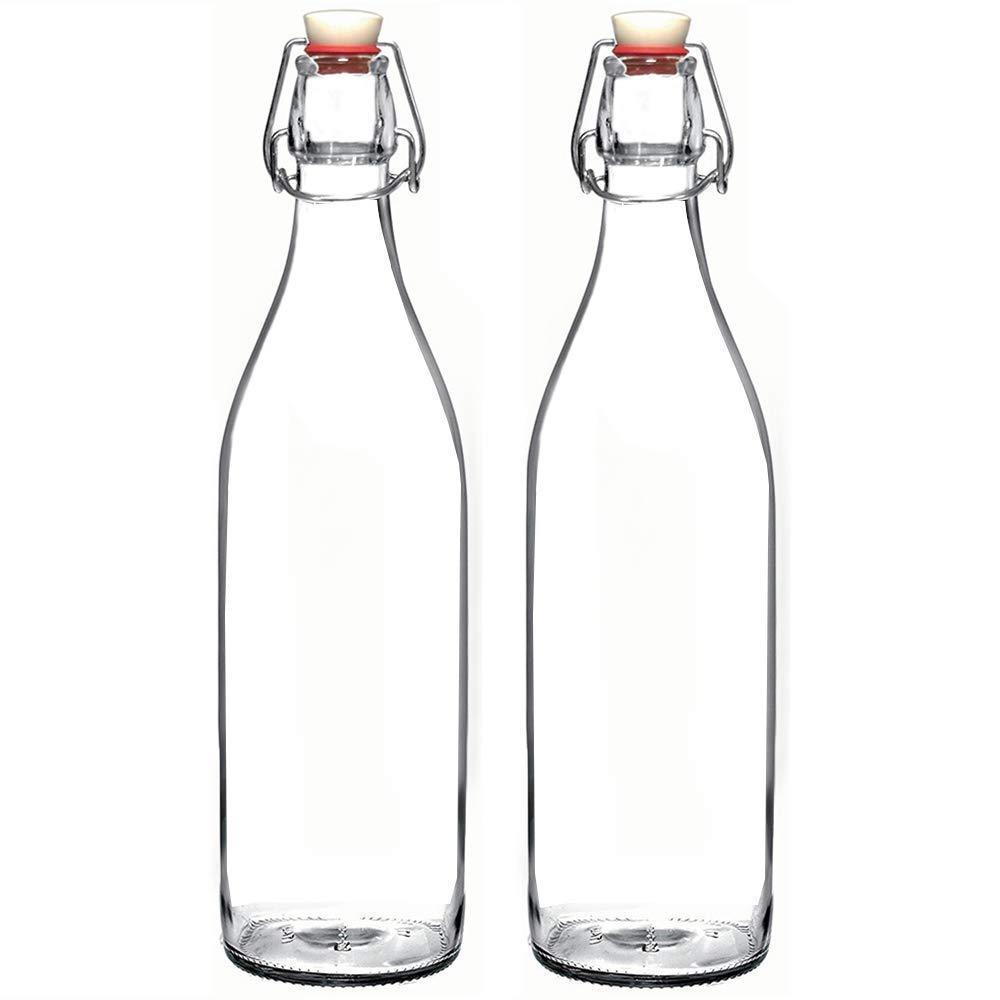 Seacoast Clear Glass Bottle with Swing Top Stopper, 33.75 Oz Round Pack of 4
