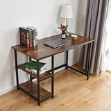 GREEN MORE  Computer Writing Desk for Home Office with Hooks 47 Inch w/Shelves Sturdy Wood Table Modern Simple Workstation with Metal Frame (Brown)