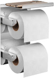 FANHAO Adhesive Toilet Paper Holder, Double Roll Toilet Tissue Holder with Shelf for Bathroom Kitchen, 3M Self Adhesive No Drilling or Wall-Mounted, SUS304 Stainless Steel Polished