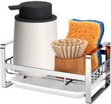 Vanten Kitchen Sink Caddy Organizer, Sponge Holder for Sink, Sink Tray Drainer Rack, Dish Rags Brush Soap Storage Countertop with Removable Front Drain Pan (Not Including Dispenser and Sponge)