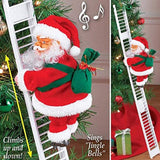 CROOT Electric Santa Climbing Ladder to Tree, Climbing Up and Down Santa Claus on Ladder with Music and Bag of Presents Tree Holiday Party Home Door Wall Decoration Xmas Ornament Toys