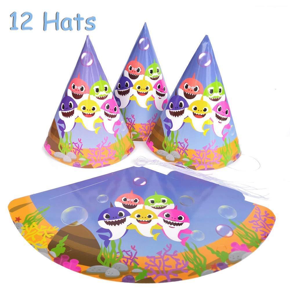 12 Baby Cute Shark Party Hat - Birthday Decorations Doo Doo Party Paper Hats for Children