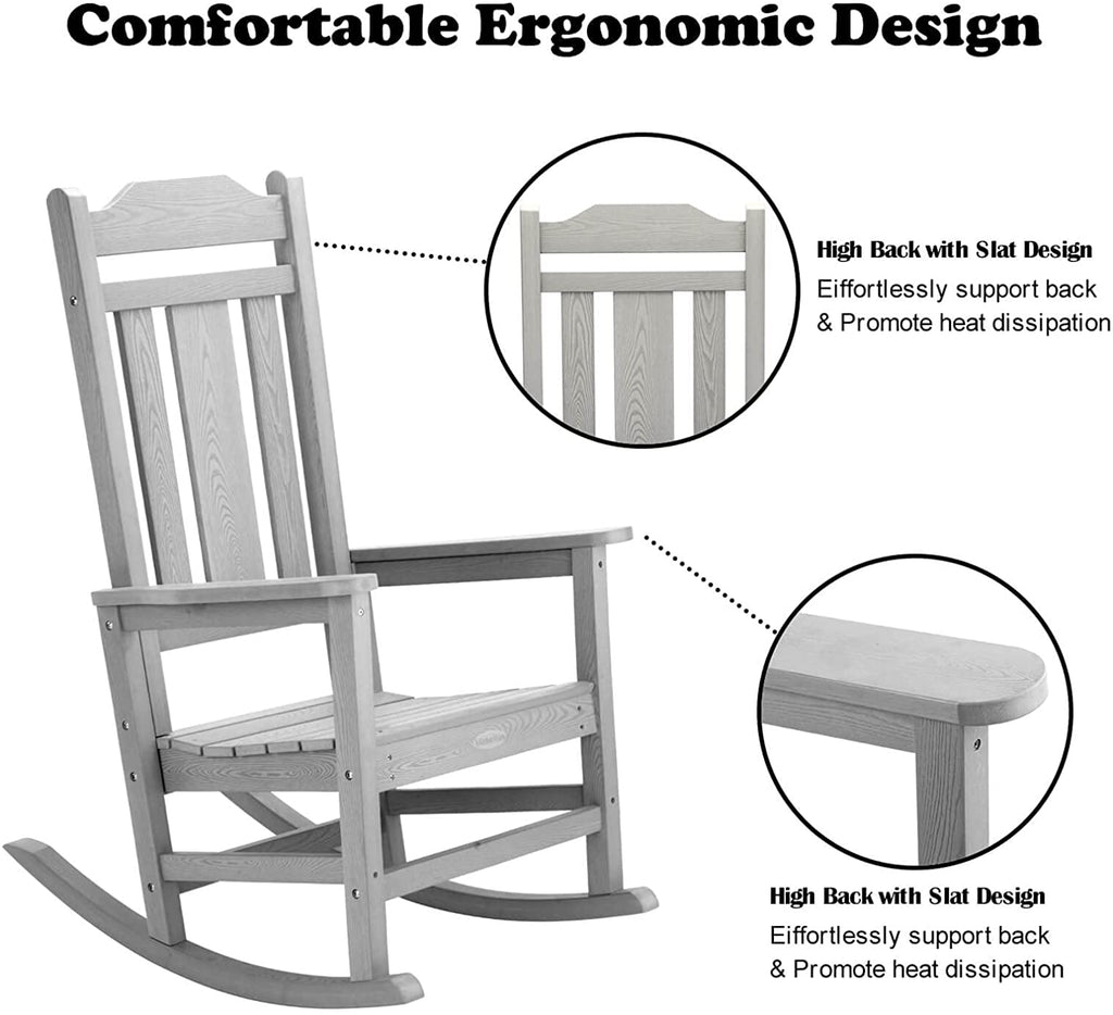 hOmeHua Oversized Rocking Chair, All Weather Resistant Outdoor Indoor Fade-Resistant Patio Rocker Chair๏ผStable Durable Smooth Rocking, Comfortable Easy to Maintain, Load Bearing 350 lbs - Black