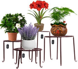 ROSSNY  Metal Plant Stand 4 in 1 Potted Irons Planter Supports Floor Flower Pot Round Rack Display with Scroll Pattern Perfect for Home, Garden, Patio