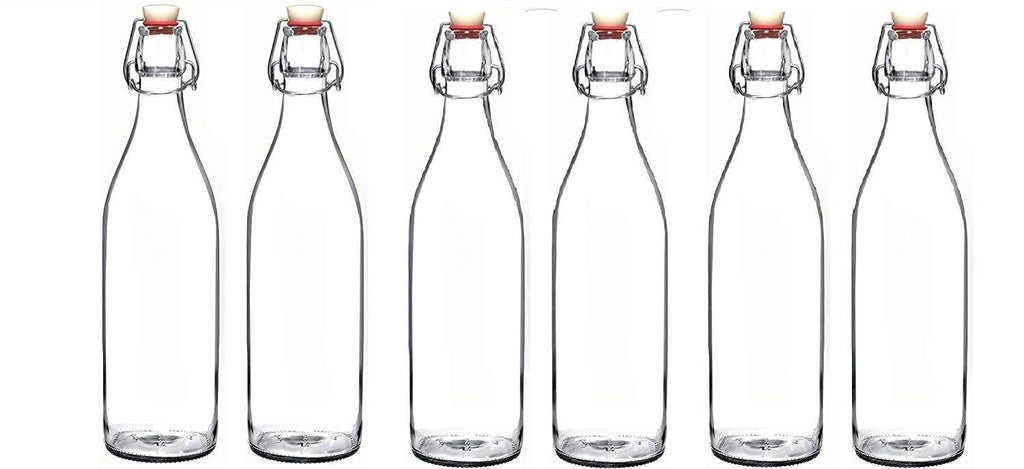 Seacoast Clear Glass Bottle with Swing Top Stopper, 33.75 Oz Round Pack of 4