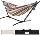 Lazy Daze Hammocks Brazilian-Style Double Canvas Hammock with 9FT Space Saving Steel Stand Includes Portable Carrying Bag and Head Pillow for Indoor Outdoor, 450 lbs Capacity (Oasis Stripe)