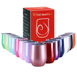 TOMTOO Insulated Wine Tumbler With Lid,12 oz Double Wall Vacuum Insulated Stainless Steel Wine Glasses for Wine, Coffee, Drinks, Champagne, Cocktails,2 Pack