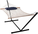 Lazy Daze Hammocks Cotton Rope Hammock with 12 Feet Steel Stand and Pillow Combo