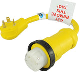 Conntek 420715 RV 30-Amp Male Plug to 50-Amp 125/250V Locking Connector Cable with Glowing Strip, White, 25-Feet