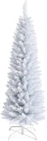GOFLAME 7FT Artificial Pencil White Christmas Tree, Realistic Pine Tree W/ 436 PVC Branch Tips, Leafy Unlit Xmas Tree W/ Folding Metal Stand, Slim Life-Like Christmas Tree for Holiday Decoration