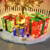 Evoio Christmas Decorations Lighted Gift Boxes Set of 3 Large, Pre-lit 60 LED Light up Present Boxes with Snowflake Bow and Pinecones, Perfect for Christmas Home Indoor Christmas Tree Gift Box Decors