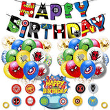 Cleverwolf Birthday Party Supplies Set for Kids, Superhero Avengers Theme Decorations Kits Include Birthday Banner, Balloons, Cupcake Toppers, Gold Flat Ribbon