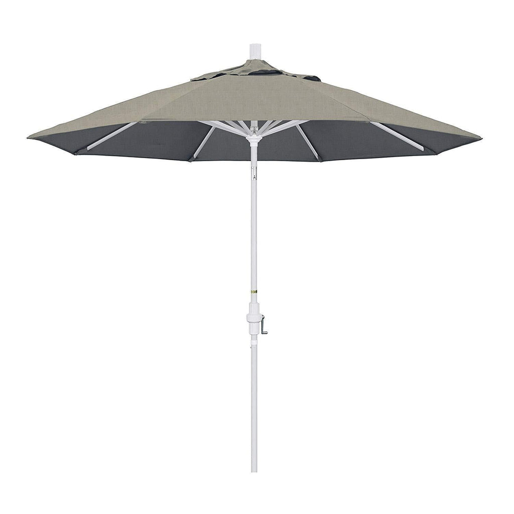 California Umbrella 9' Round Aluminum Market Umbrella, Crank Lift, Collar Tilt, White Pole, Sunbrella Pacific Blue