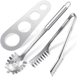 HZXSDEG 3 Pieces Spaghetti Server Set, Stainless Steel Spaghetti Tong, Stainless Steel Pasta Spoon Server Fork and Spaghetti Measure Tool Pasta Portion Control Gadgets for Noodles Pasta Serving