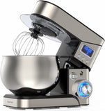 LILPARTNER Stand Mixer, 1200W Stainless Steel Mixer 5.3-QT LCD Display Food Mixer, 6+P Speed itchen Electric Mixer Tilt-Head Mixer with Stainless Steel Bowl, Dough Hook, Beater, Whisk