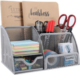 EasyPAG Mesh Desk Organizer Office Supplies Caddy 6 Compartments with Drawer, Black