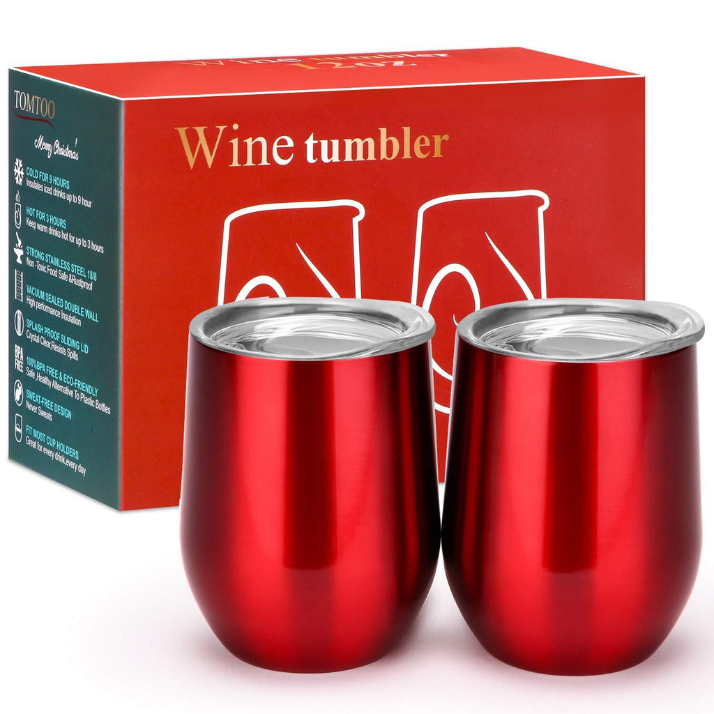 TOMTOO Insulated Wine Tumbler With Lid,12 oz Double Wall Vacuum Insulated Stainless Steel Wine Glasses for Wine, Coffee, Drinks, Champagne, Cocktails,2 Pack