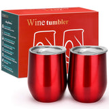 TOMTOO Insulated Wine Tumbler With Lid,12 oz Double Wall Vacuum Insulated Stainless Steel Wine Glasses for Wine, Coffee, Drinks, Champagne, Cocktails,2 Pack