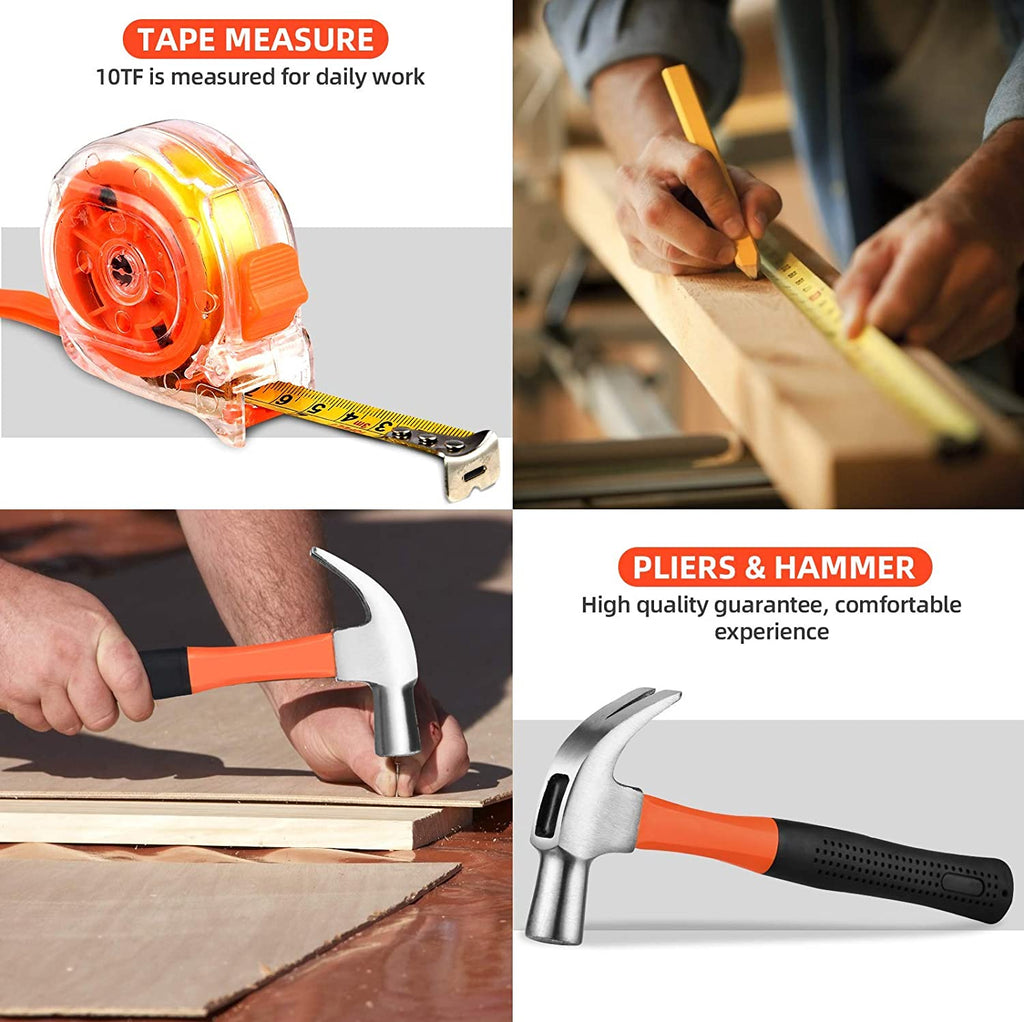 WAKYME 197 Piece Household Hand Tool Kit, Wrench Plastic Toolbox with General Household Hand Tool Set, Repair Tool Combination, Home/Auto Repair Tool Set