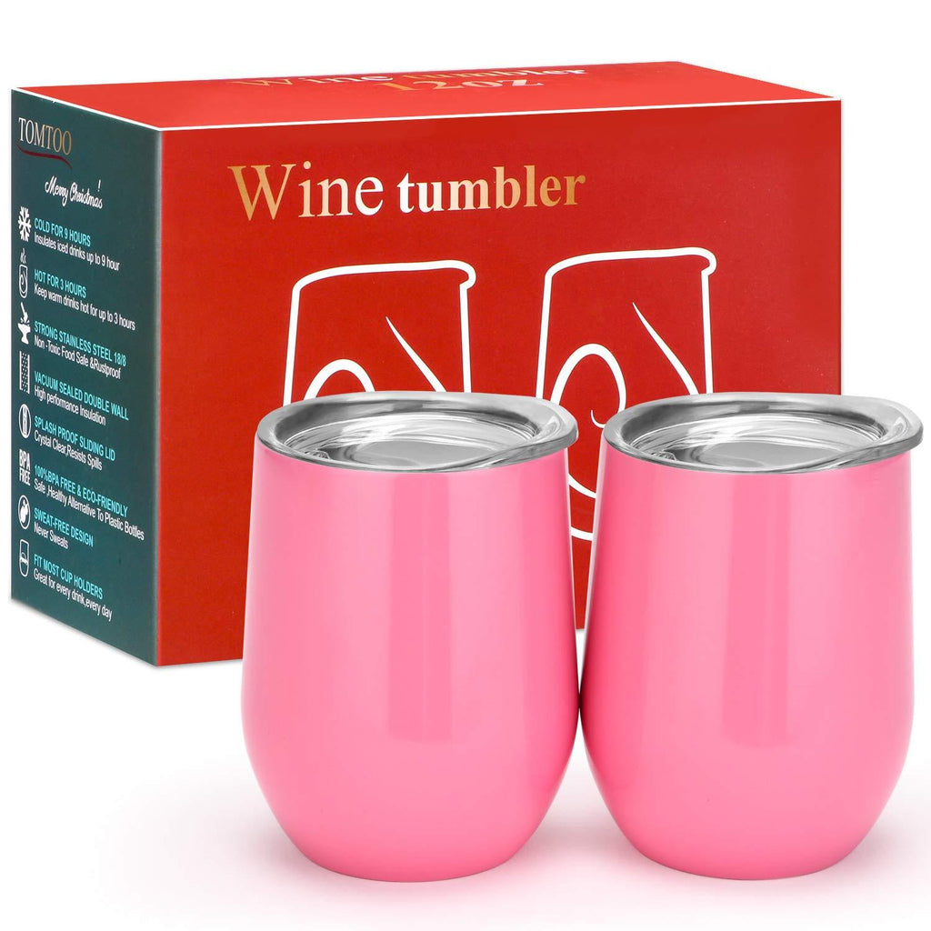 TOMTOO Insulated Wine Tumbler With Lid,12 oz Double Wall Vacuum Insulated Stainless Steel Wine Glasses for Wine, Coffee, Drinks, Champagne, Cocktails,2 Pack