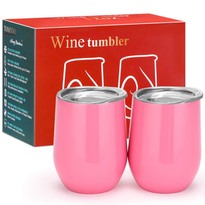 TOMTOO Insulated Wine Tumbler With Lid,12 oz Double Wall Vacuum Insulated Stainless Steel Wine Glasses for Wine, Coffee, Drinks, Champagne, Cocktails,2 Pack