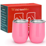 TOMTOO Insulated Wine Tumbler With Lid,12 oz Double Wall Vacuum Insulated Stainless Steel Wine Glasses for Wine, Coffee, Drinks, Champagne, Cocktails,2 Pack