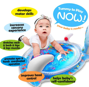 CCBOAY Inflatable Tummy Time Water Mat with Mirror and Rattles for Infants Toddlers Stimulation Growth Baby Activity Center for 3 6 9 12 Months Boys Girls XLarge