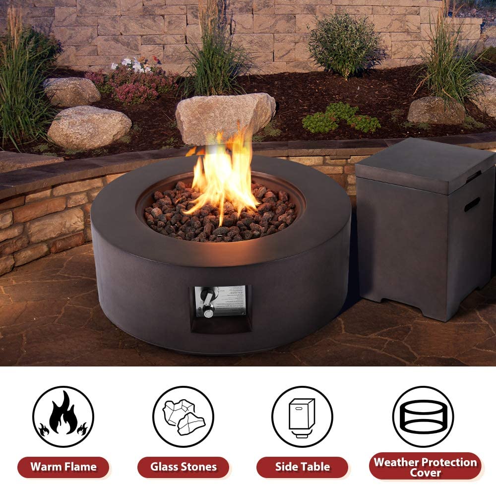 AVAWING 30in Outdoor Propane Fire Pit, 50,000 BTU Auto-Ignition Gas Fire Table and Tank Holder w/ Weather-Resistant Pit Cover, Lava Rocks, CSA Certification