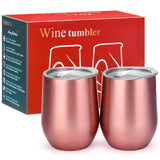 TOMTOO Insulated Wine Tumbler With Lid,12 oz Double Wall Vacuum Insulated Stainless Steel Wine Glasses for Wine, Coffee, Drinks, Champagne, Cocktails,2 Pack