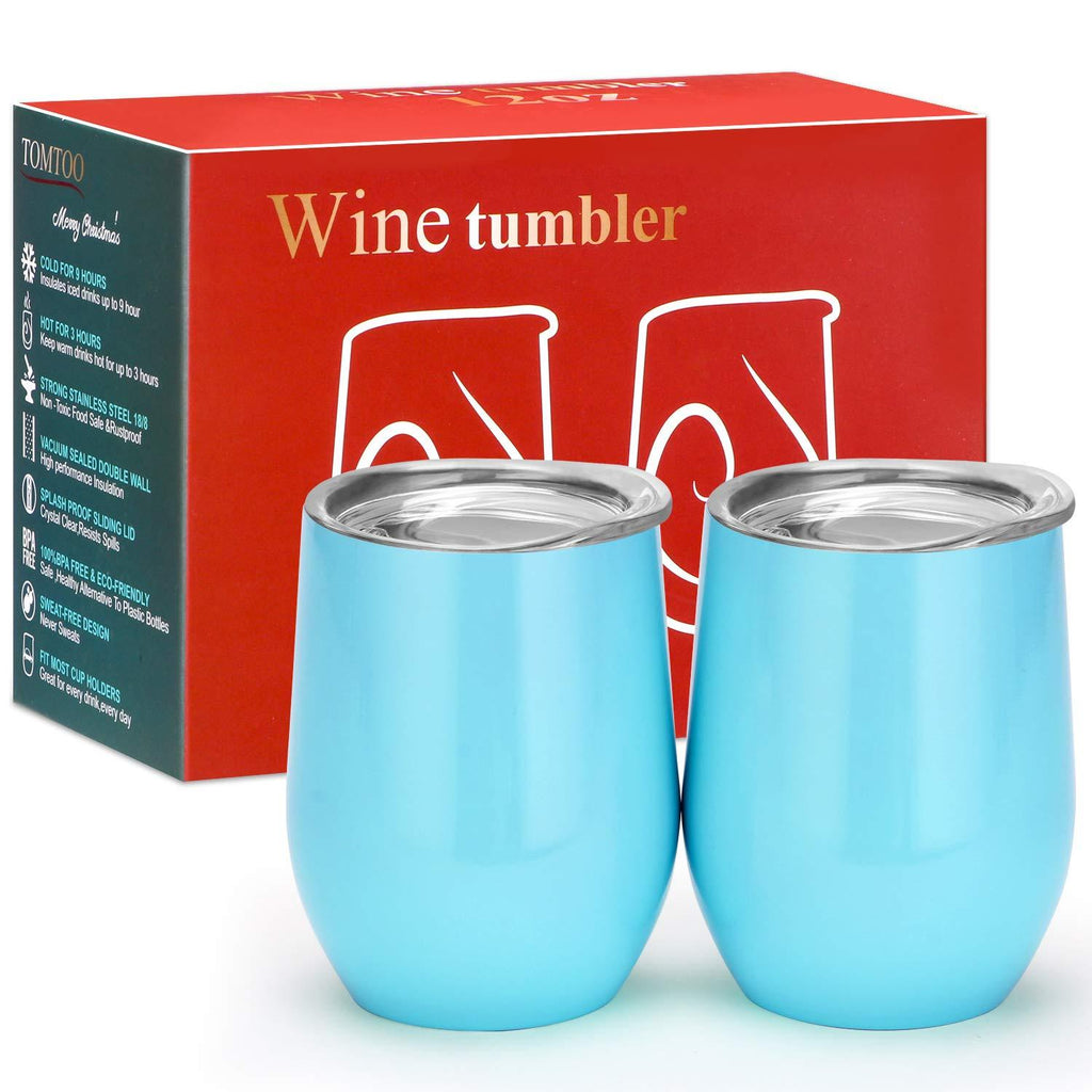 TOMTOO Insulated Wine Tumbler With Lid,12 oz Double Wall Vacuum Insulated Stainless Steel Wine Glasses for Wine, Coffee, Drinks, Champagne, Cocktails,2 Pack