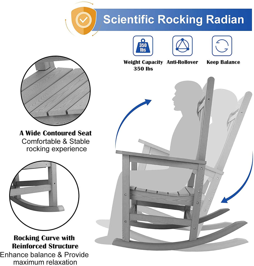 hOmeHua Oversized Rocking Chair, All Weather Resistant Outdoor Indoor Fade-Resistant Patio Rocker Chair๏ผStable Durable Smooth Rocking, Comfortable Easy to Maintain, Load Bearing 350 lbs - Black