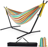 Zupapa Hammock with Stand 2 Person Heavy Duty, Portable Hammock with Stand for Outdoors, Adjustable Hammock Stand and Double Hammock with Carry Bag, 550 LBS Capacity. (Green Red Yellow Stripe)