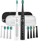 Set of 2 Electric Toothbrush Rechargeable,Sonic Whitening Toothbrush for Adults and Juniors with 5 Modes 8 Dupont Brush Heads & 2 Travel Cases Black and Pink FW-507 by Fairywill