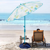 Wikiwiki 6.5 FT Beach Umbrella for Sand Heavy Duty Wind with Sand Bag & Anchor Outdoor Portable Umbrellas UV50+ Sunshade with Push Button Tilt & Carry Bag for Patio, Beach, Graden (Blue)