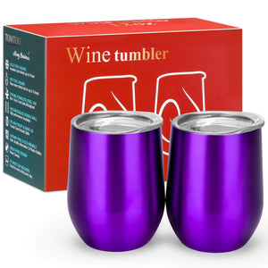 TOMTOO Insulated Wine Tumbler With Lid,12 oz Double Wall Vacuum Insulated Stainless Steel Wine Glasses for Wine, Coffee, Drinks, Champagne, Cocktails,2 Pack