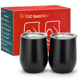 TOMTOO Insulated Wine Tumbler With Lid,12 oz Double Wall Vacuum Insulated Stainless Steel Wine Glasses for Wine, Coffee, Drinks, Champagne, Cocktails,2 Pack