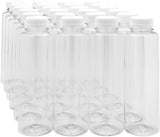 Funqyware 16-OZ Cylindrical Plastic Juice Bottles - Cold Pressed Clear Food Grade PET Bottles with Tamper Evident Safety Cap: Perfect for Cafes and Catering Events - Disposable and Eco-Friendly - 100-CT