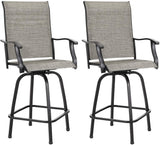BENAROME Outdoor Swivel Bar Stools Set of 2, High Top Patio Chairs Patio Bar Stools Textilene for Bistro Lawn Garden Backyard All Weather Furniture Set, Gray