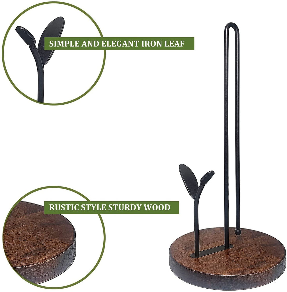 ABZUOON Paper Towel Holder Countertop , Upgraded Paper Towel Stand with Real Wood Base, Simply Tear Standing Kitchen Farmhouse Tissues Paper Roll Holder Rack for Cabinet