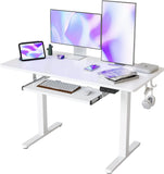 KORGOL Height Adjustable Electric Standing Desk with Keyboard Tray, 48 x 24 Inches Sit Stand up Desk with Splice Board, Black Frame/Rustic Brown Top