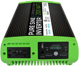 Binen  2000W Pure Sine Wave Power Inverter 12V DC to 120V AC with 3 AC Outlets + 1 5V USB Port, Remote Switch and 2 Battery Cables (4000W Peak) PS1003, 2021 Version, Grey