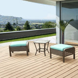 Eclife  Patio Foot Stool Outdoor Rattan Sofa PE Wicker Black Sofa Couch Furniture Removable Cushions Ottoman (2 PC Blue + Table)