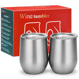 TOMTOO Insulated Wine Tumbler With Lid,12 oz Double Wall Vacuum Insulated Stainless Steel Wine Glasses for Wine, Coffee, Drinks, Champagne, Cocktails,2 Pack