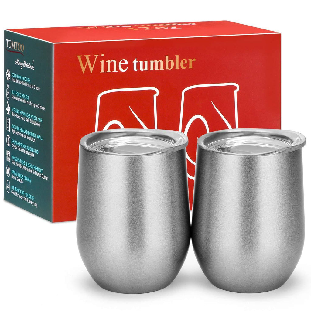 TOMTOO Insulated Wine Tumbler With Lid,12 oz Double Wall Vacuum Insulated Stainless Steel Wine Glasses for Wine, Coffee, Drinks, Champagne, Cocktails,2 Pack