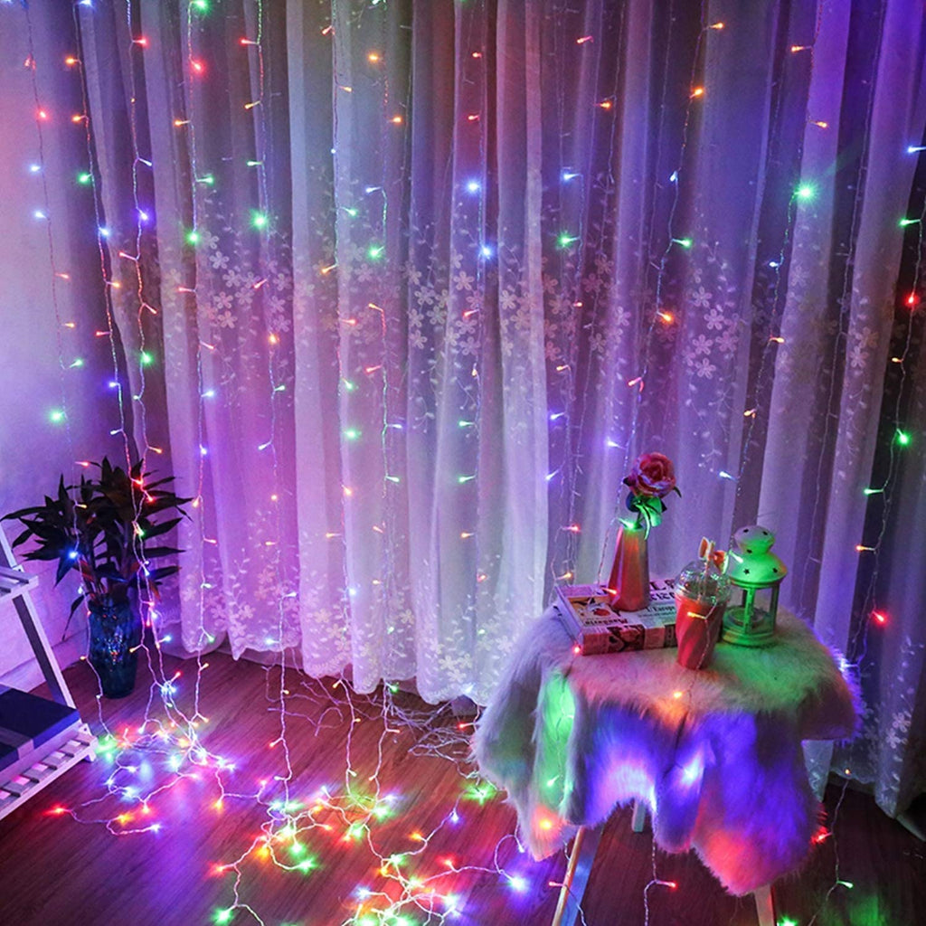 Minetom LED Curtain Lights Warm White, 9.8 Feet 300 Led Remote Control with 8 Lighting Modes, Timer Twinkle Lights Indoor, Outdoor String Lights for Bedroom Wedding Party Backdrop Wall Curtain Lights