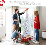 HAPPYGRILL 7FT White Pencil Christmas Tree Life-Like Slender Xmas Tree Artificial Tree with Folding Metal Stand & Durable PVC Material, Realistic Lush Unlit Pine Tree with 436 Branch Tips (B09FLHDXG3)